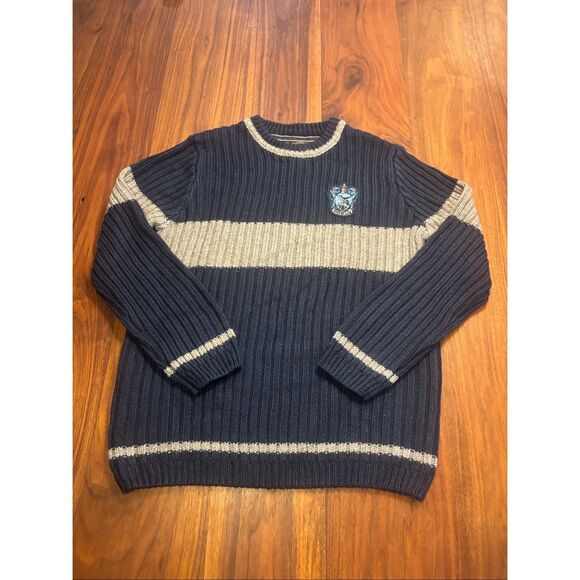 Harry Potter Men's Blue Gray Ribbed Knit Ravenclaw Quidditch Sweater Size Medium - Picture 1 of 8